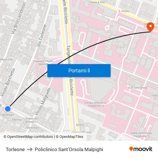 Torleone to Policlinico Sant'Orsola Malpighi map