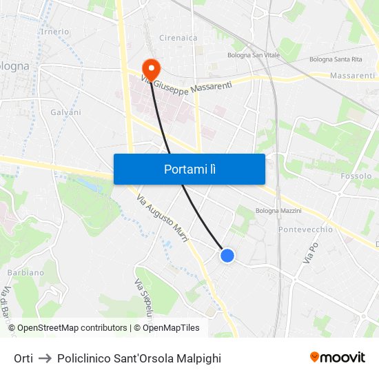 Orti to Policlinico Sant'Orsola Malpighi map