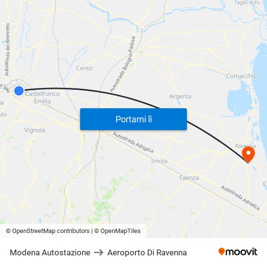 Modena  Autostazione to Aeroporto Di Ravenna map