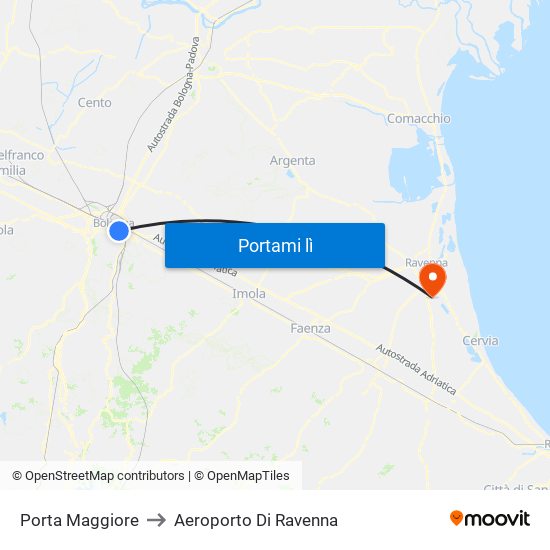 Porta Maggiore to Aeroporto Di Ravenna map