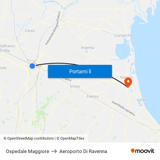 Ospedale Maggiore to Aeroporto Di Ravenna map