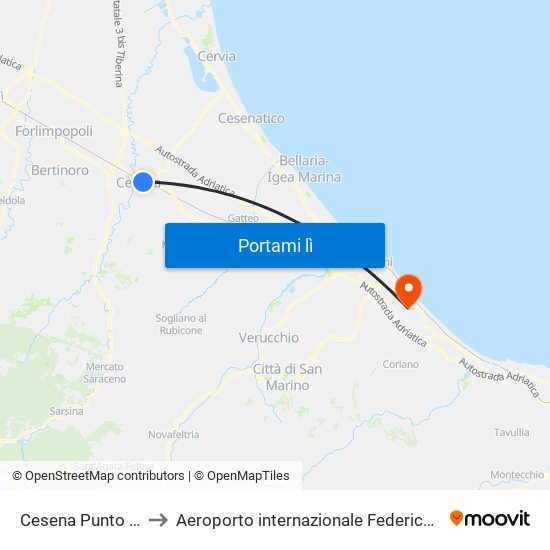 Cesena Punto Bus to Aeroporto internazionale Federico Fellini map