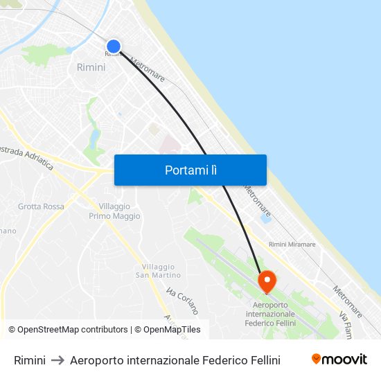 Rimini to Aeroporto internazionale Federico Fellini map