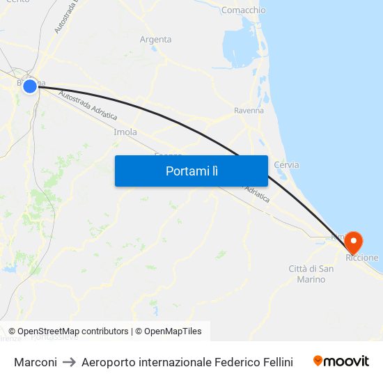 Marconi to Aeroporto internazionale Federico Fellini map