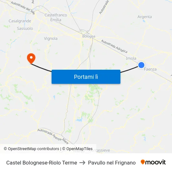 Castel Bolognese-Riolo Terme to Pavullo nel Frignano map
