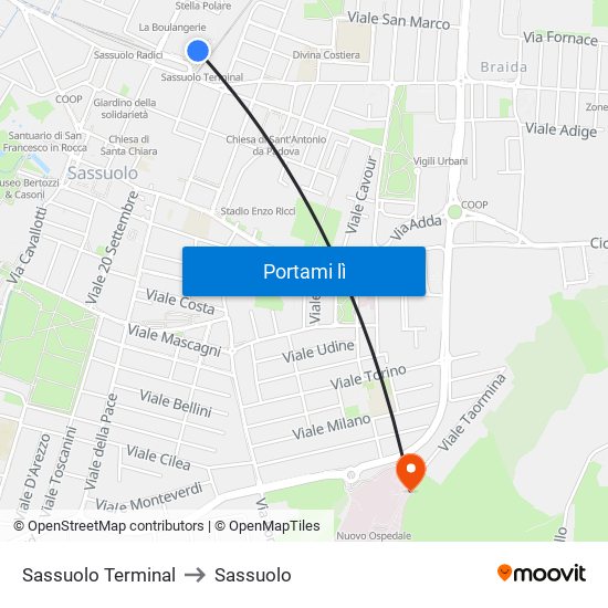 Sassuolo Terminal to Sassuolo map