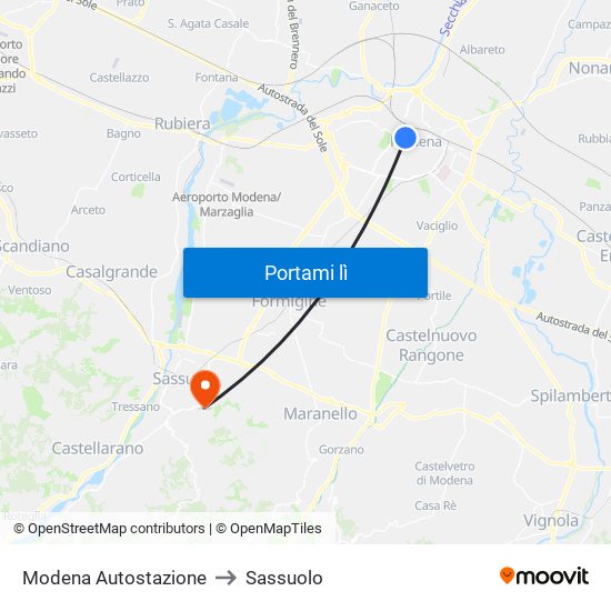 Modena Autostazione to Sassuolo map