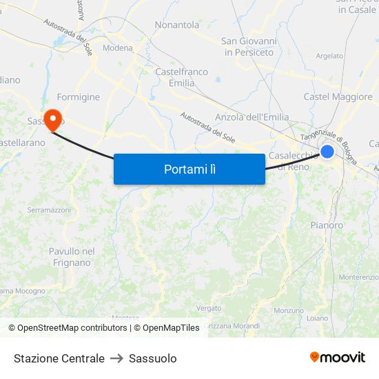 Stazione Centrale to Sassuolo map