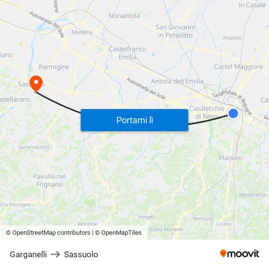 Garganelli to Sassuolo map