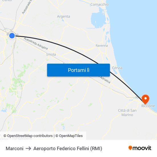 Marconi to Aeroporto Federico Fellini (RMI) map