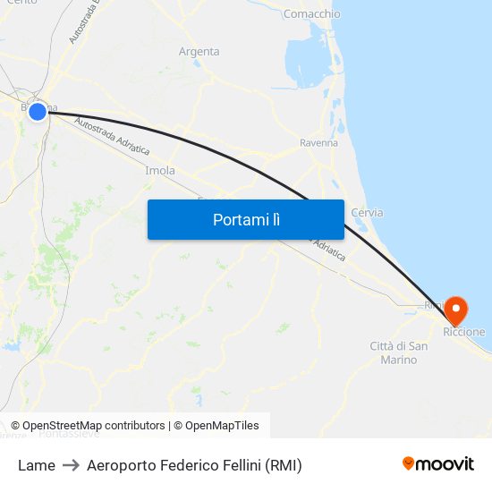 Lame to Aeroporto Federico Fellini (RMI) map