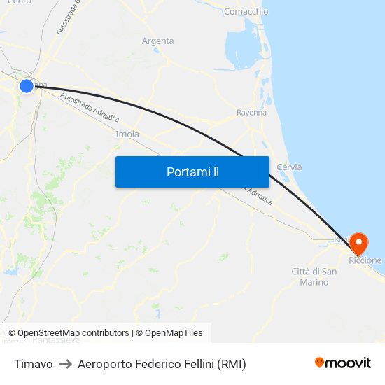 Timavo to Aeroporto Federico Fellini (RMI) map