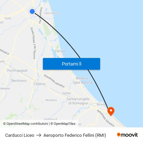 Carducci Liceo to Aeroporto Federico Fellini (RMI) map