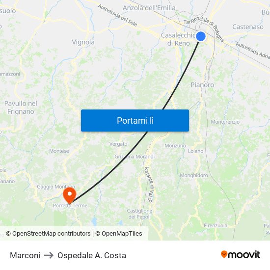 Marconi to Ospedale A. Costa map