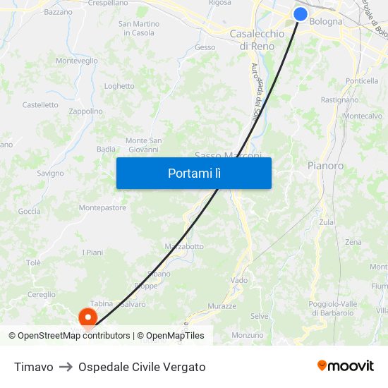 Timavo to Ospedale Civile Vergato map