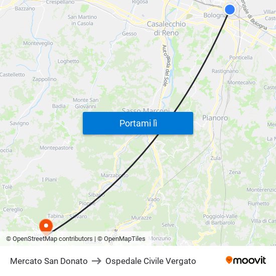 Mercato San Donato to Ospedale Civile Vergato map