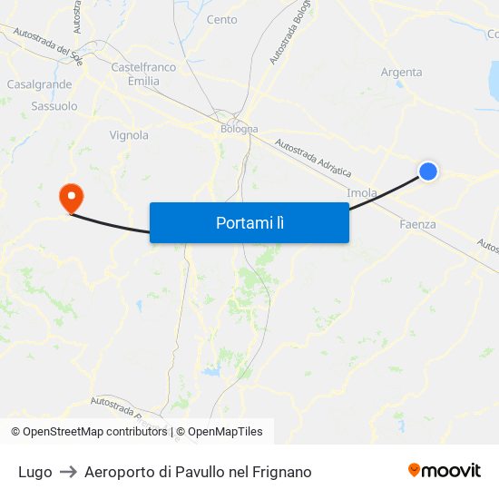Lugo to Aeroporto di Pavullo nel Frignano map