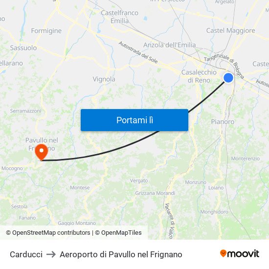 Carducci to Aeroporto di Pavullo nel Frignano map