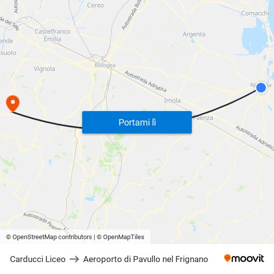 Carducci Liceo to Aeroporto di Pavullo nel Frignano map