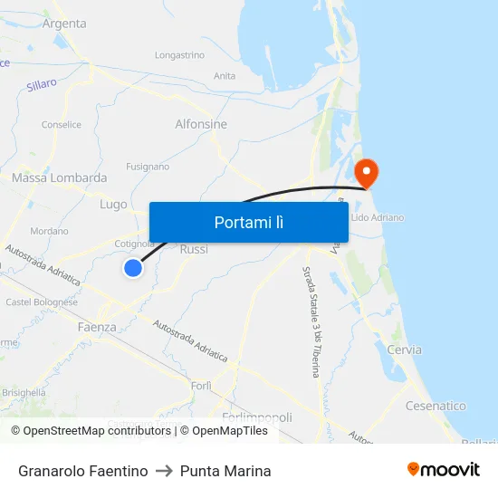 Granarolo Faentino to Punta Marina map