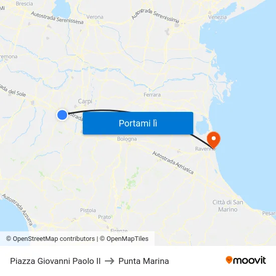 Piazza Giovanni Paolo II to Punta Marina map