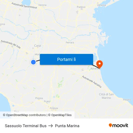 Sassuolo Terminal Bus to Punta Marina map