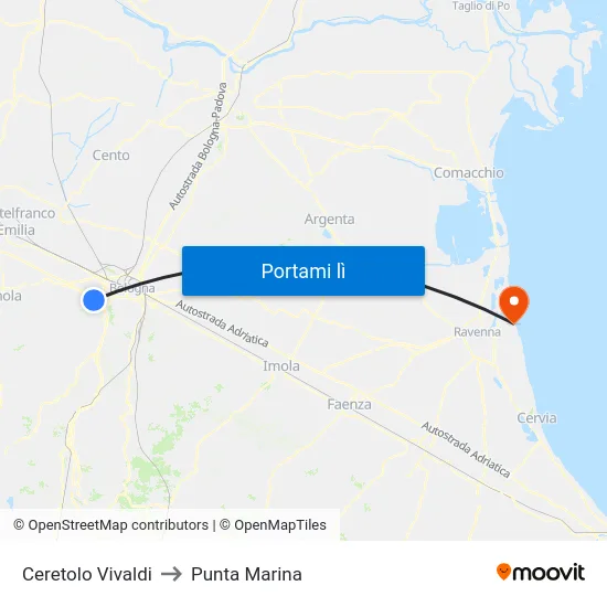 Ceretolo Vivaldi to Punta Marina map