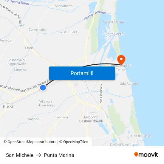 San Michele to Punta Marina map