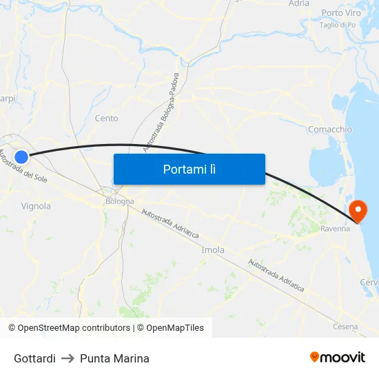 Gottardi to Punta Marina map