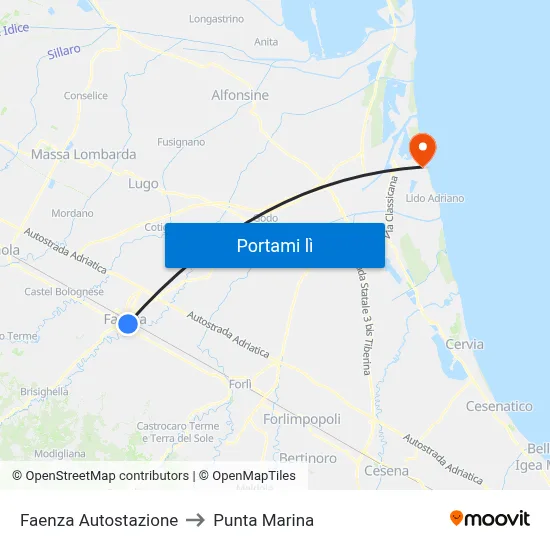 Faenza Autostazione to Punta Marina map
