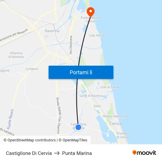 Castiglione Di Cervia to Punta Marina map