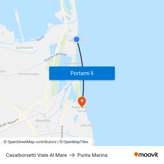 Casalborsetti Viale Al Mare to Punta Marina map