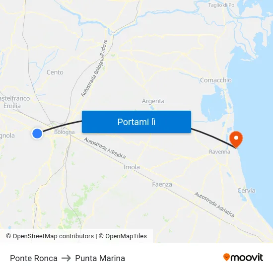 Ponte Ronca to Punta Marina map