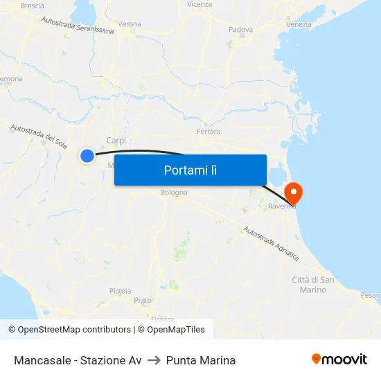 Mancasale - Stazione Av to Punta Marina map
