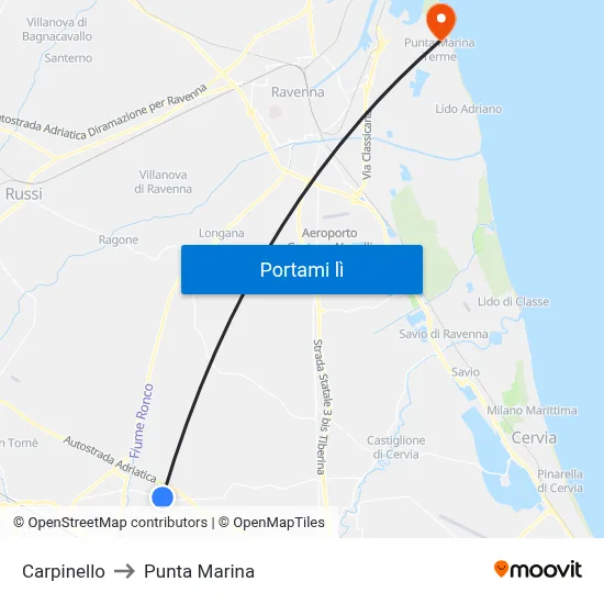 Carpinello to Punta Marina map