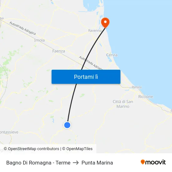 Bagno Di Romagna - Terme to Punta Marina map