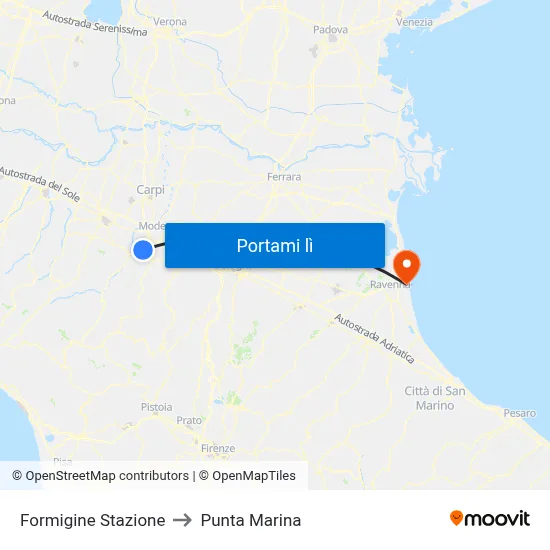 Formigine Stazione to Punta Marina map