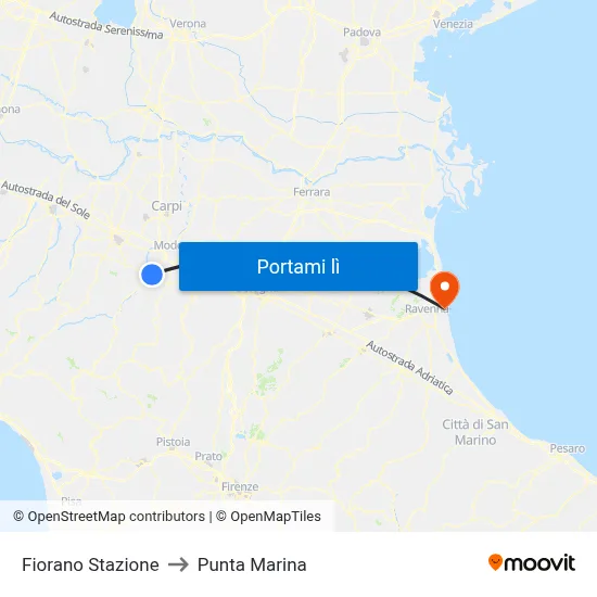 Fiorano Stazione to Punta Marina map