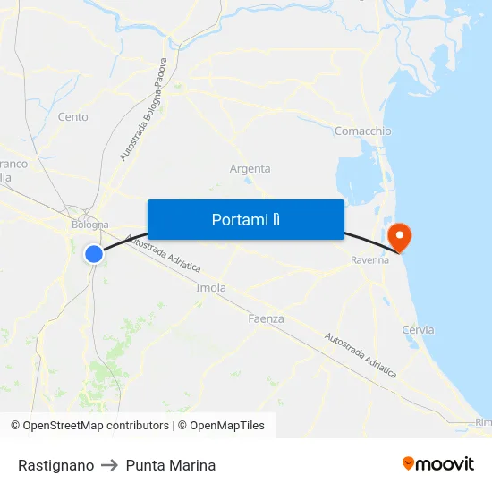 Rastignano to Punta Marina map