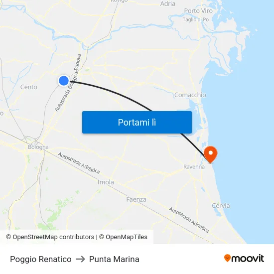 Poggio Renatico to Punta Marina map