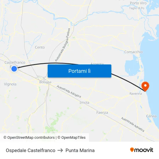 Ospedale Castelfranco to Punta Marina map