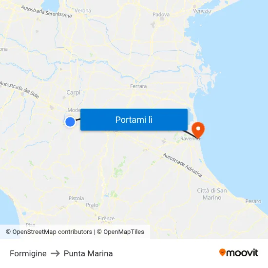 Formigine to Punta Marina map