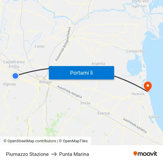 Piumazzo Stazione to Punta Marina map