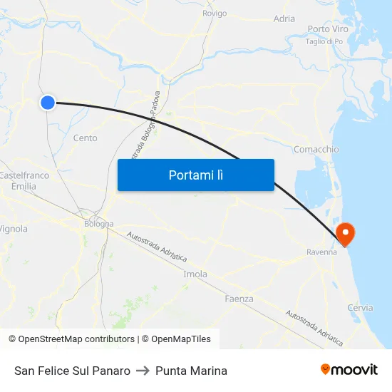 San Felice Sul Panaro to Punta Marina map