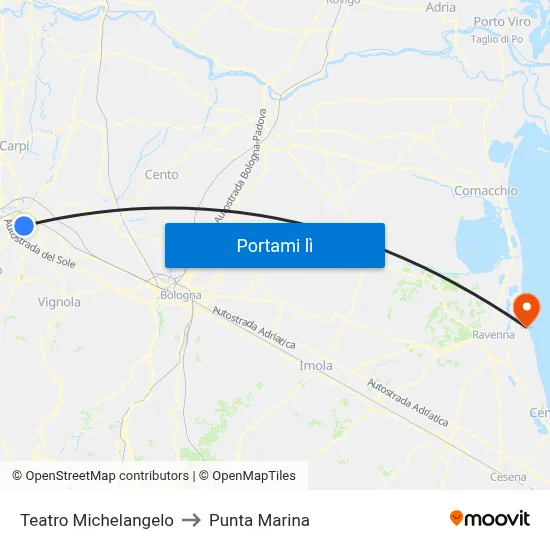 Teatro Michelangelo to Punta Marina map