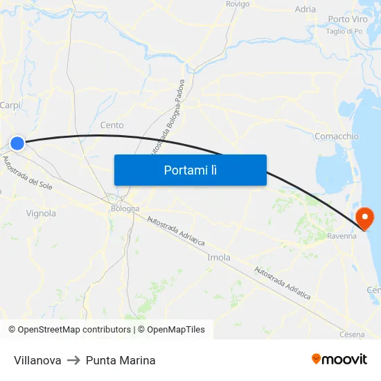 Villanova to Punta Marina map