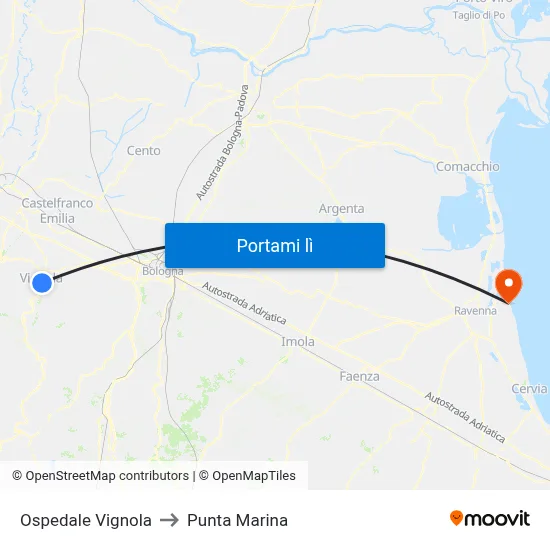 Ospedale Vignola to Punta Marina map