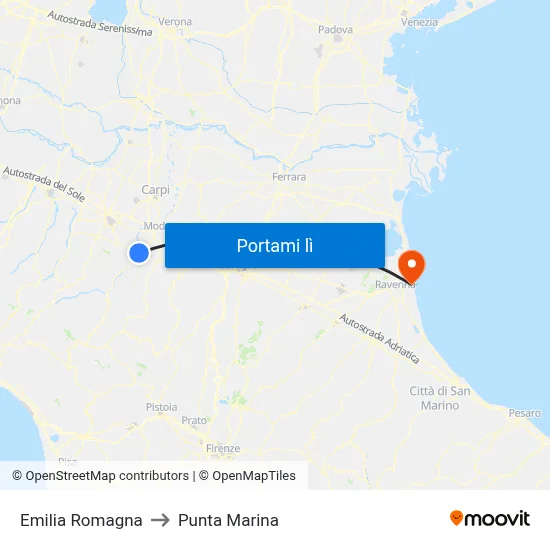 Emilia Romagna to Punta Marina map
