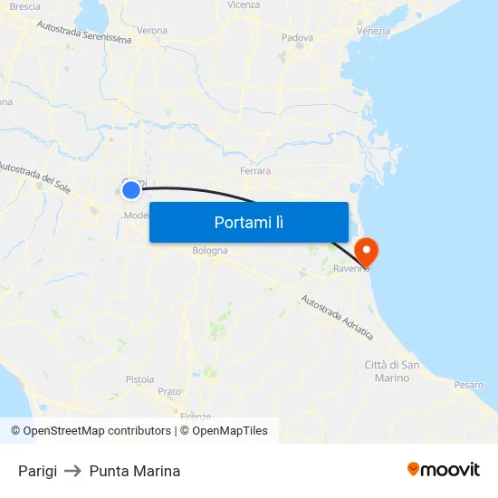 Parigi to Punta Marina map
