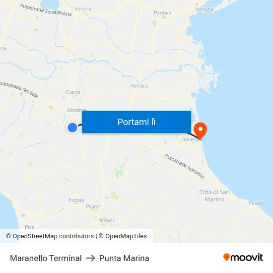 Maranello Terminal to Punta Marina map